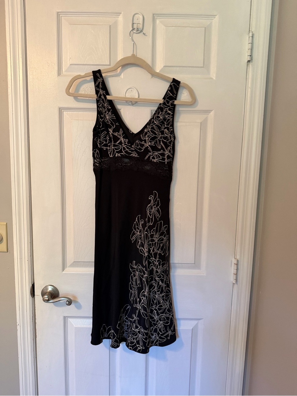 bebe Black Maxi Dress with White Floral Embroidery